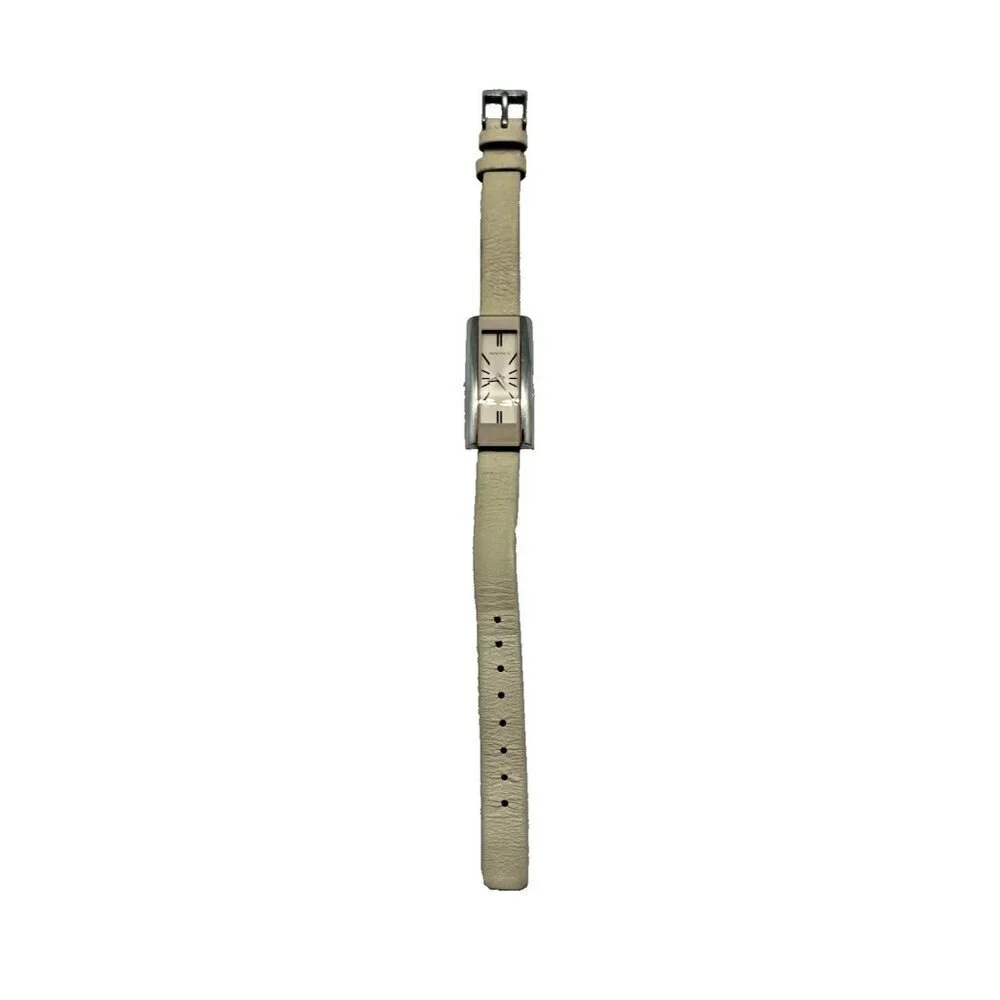 Nautica Women's Watch A07513L Rectangle Slim Beige Leather Band Silver Tone Case